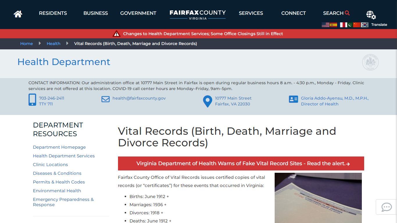 Vital Records (Birth, Death, Marriage and Divorce Records)