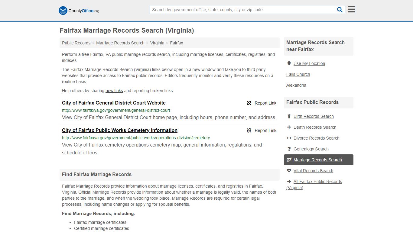 Fairfax Marriage Records Search (Virginia) - County Office
